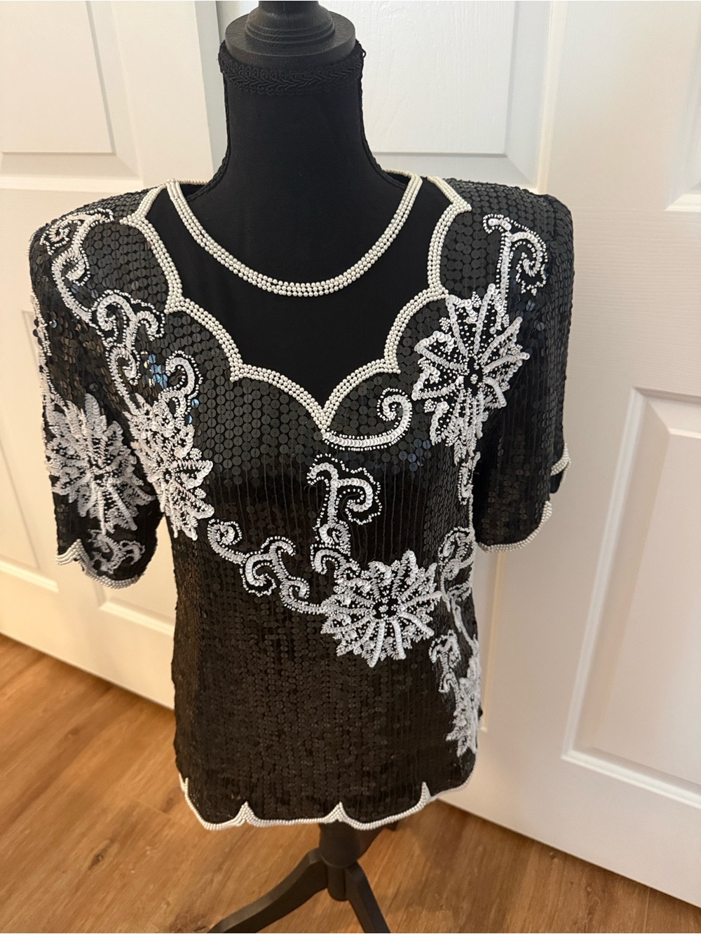 Vintage 1980s Royal Feelings Sequin Silk Formal Top Maximalist Party Wedding S